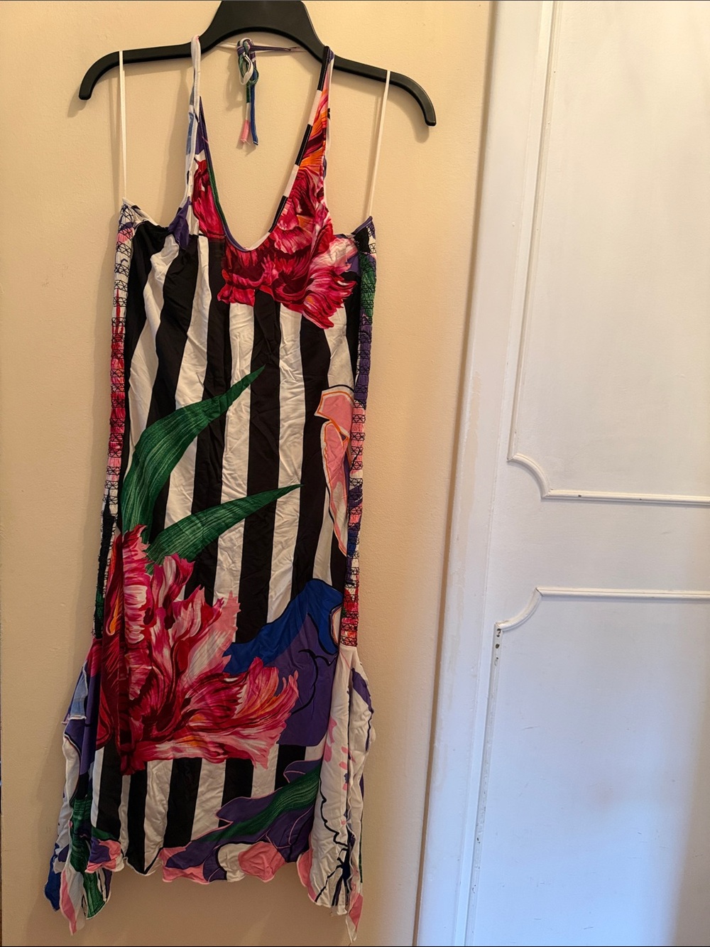 GF Ferre Floral Slip  Halter Dress in Black, Fuchsia, Purple  46 Italy